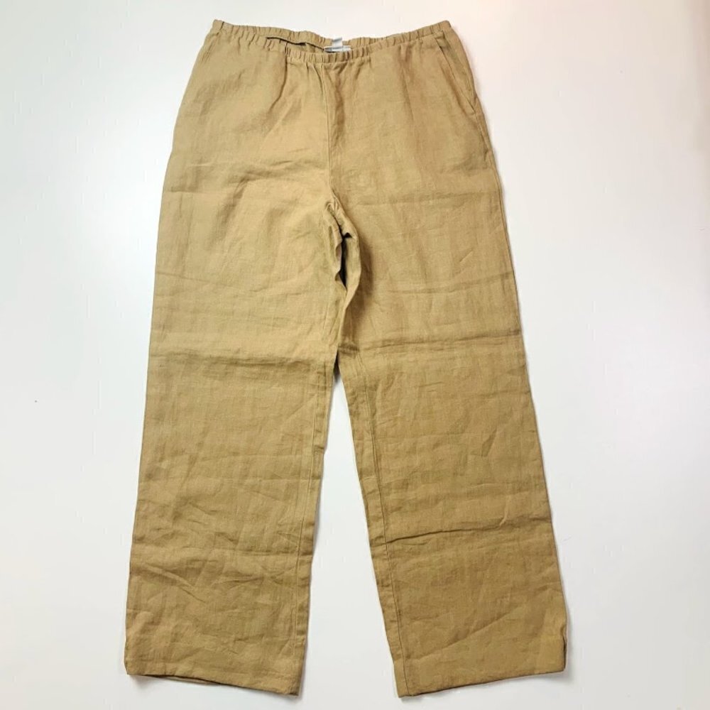 J. Jill 100% Love Linen Pant Trouser Tan Neutral Straight Leg Elastic Small Pull